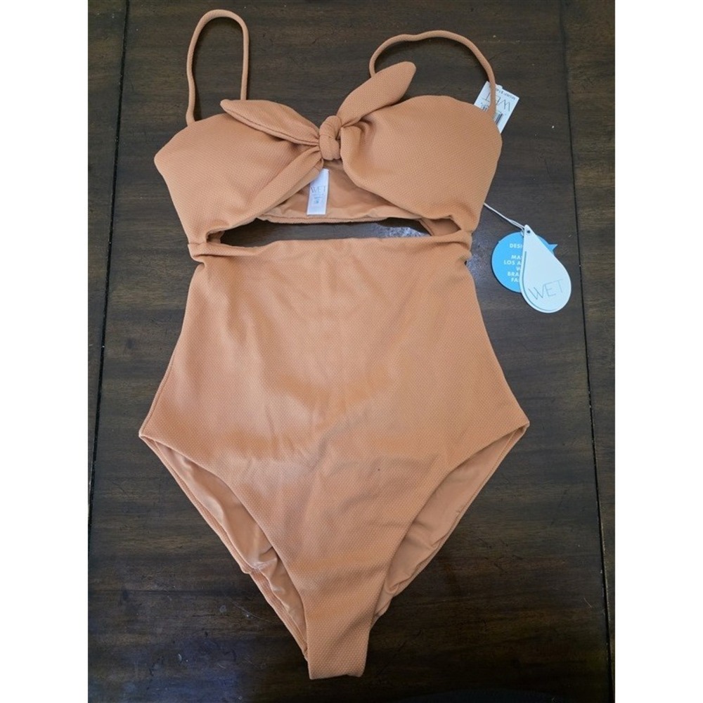 NWT Wet LA SM Deep Plunge Bow 1PC Swimsuit Terracotta Orange 127092